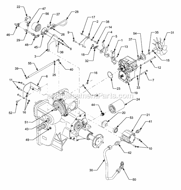 4wd Transmission Connections 1b065g & Before Diagram and Parts List for 5254E 54AE542-710, 54BE542-710, 54CE542-710 Cub Cadet Lawn Tractor